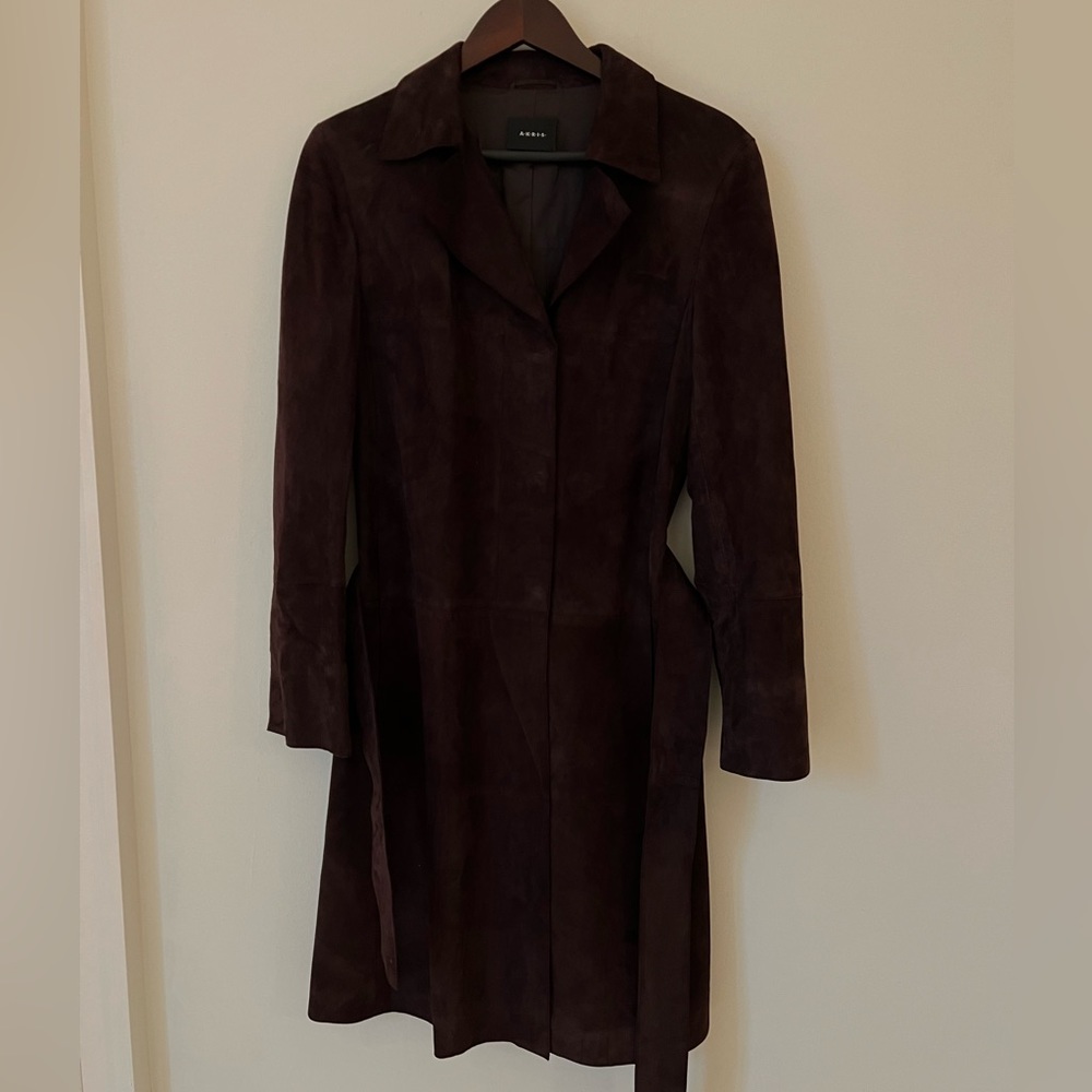 Akris belted suede trench maroon